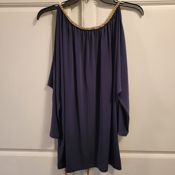 Michael Kors Cold Shoulder Gold Chain Neckline Blouse - Picture 2 of 4